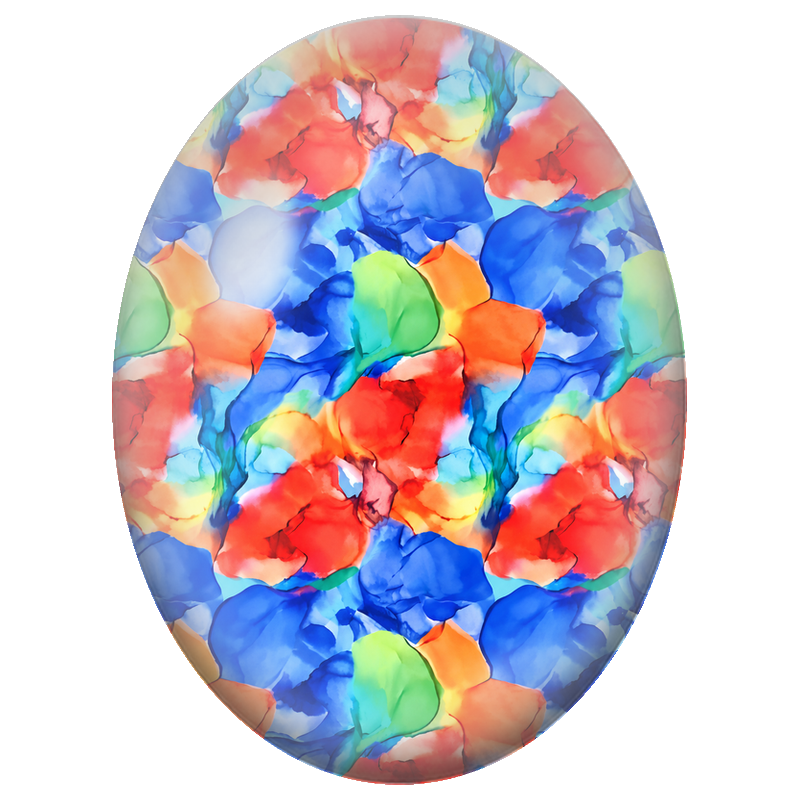 Cabochon en Verre Illustré Fleurs Abstraites Rouges et Bleues 13x18, 18x25 ou 30x40mm