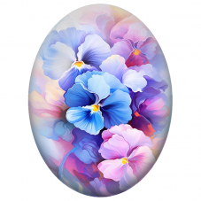 Cabochon en Verre Illustré Pensées Bleues Roses et Violettes 13x18, 18x25 ou 30x40mm - Pour la Création de Bijoux Fantaisie