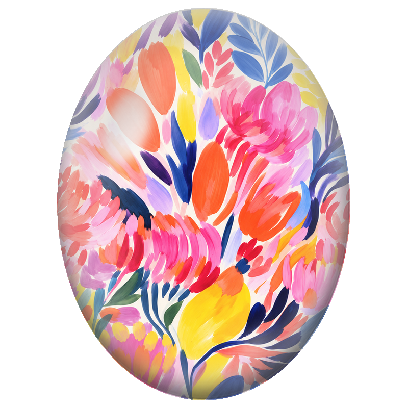 Cabochon en Verre Illustré Fleurs Abstraites Roses et Orange 13x18, 18x25 ou 30x40mm
