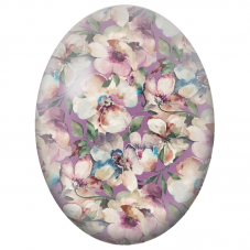 Cabochon en Verre Illustré Fleurs Crème et Mauves à l’Aquarelle 13x18, 18x25 ou 30x40mm - Pour la Création de Bijoux Fantaisie