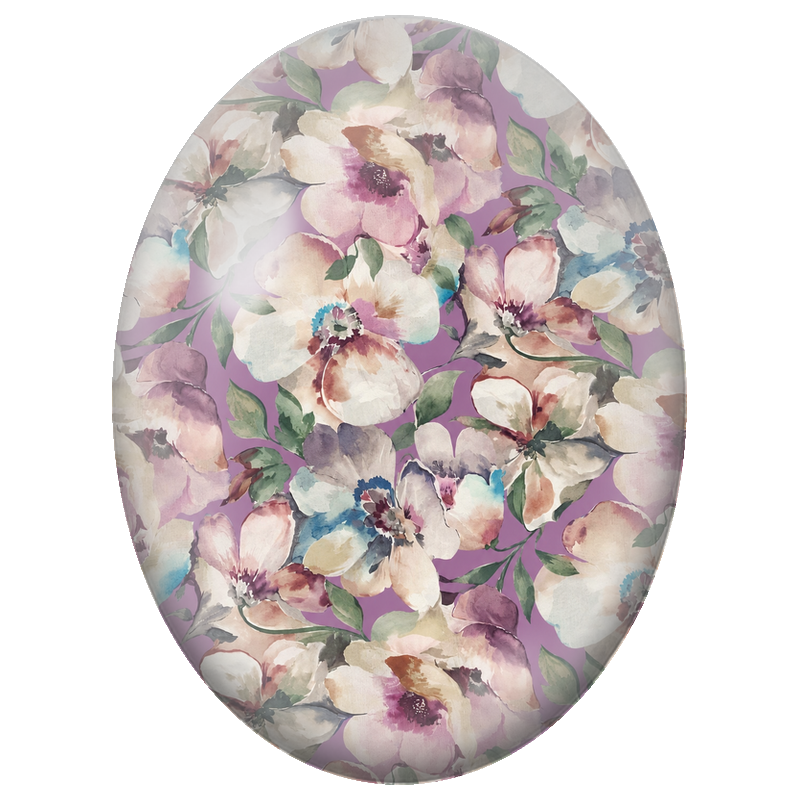 Cabochon en Verre Illustré Fleurs Crème et Mauves à l’Aquarelle 13x18, 18x25 ou 30x40mm