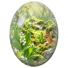 Cabochon en Verre Illustré Faon parmi le Muguet 13x18, 18x25 ou 30x40mm - Pour la Création de Bijoux Fantaisie - DIY