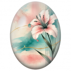 Cabochon en Verre Illustré Lys Rose Pâle sur Fond Turquoise 13x18, 18x25 ou 30x40mm - Pour la Création de Bijoux Fantaisie - DIY