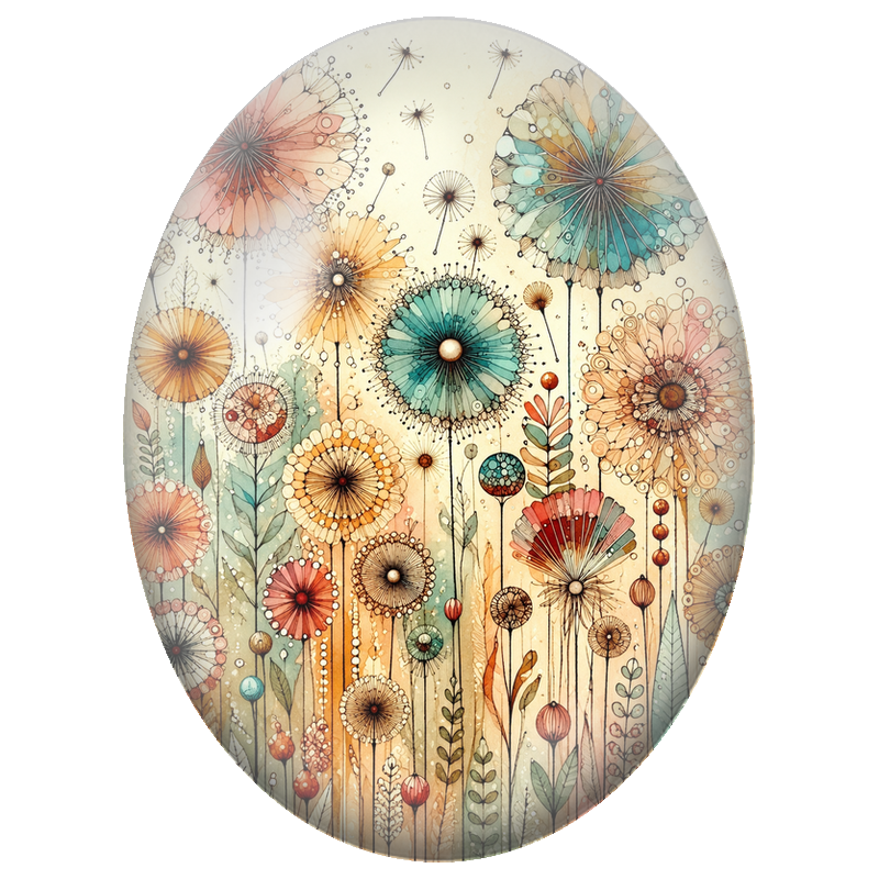 Cabochon en Verre Illustré Jardin de Fleurs Sphériques 13x18, 18x25 ou 30x40mm