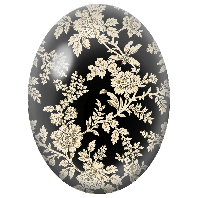 Cabochon en Verre Illustré Fleurs Ivoire sur Fond Noir 13x18, 18x25 ou 30x40mm