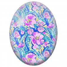 Cabochon en Verre Illustré Fleurs Mauves et Feuillage Bleu 13x18, 18x25 ou 30x40mm - Pour la Création de Bijoux Fantaisie - DIY