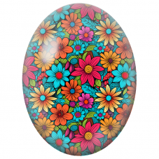 Cabochon en Verre Illustré Fleurs Graphiques Multicolores 13x18, 18x25 ou 30x40mm - Pour la Création de Bijoux Fantaisie - DIY