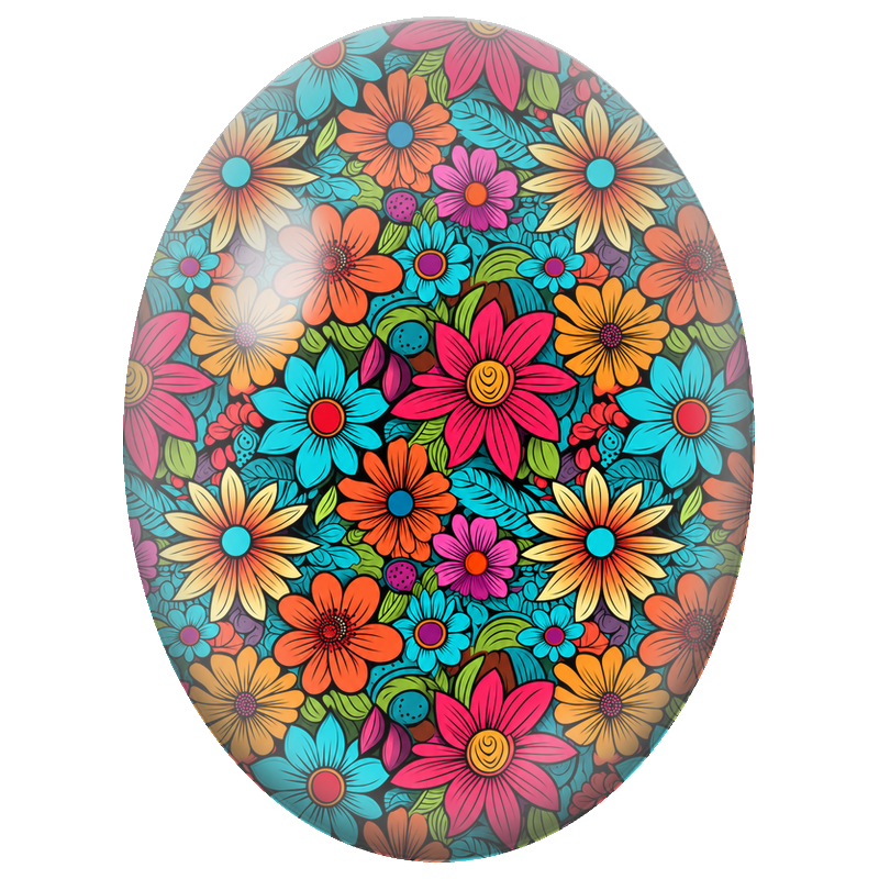 Cabochon en Verre Illustré Fleurs Graphiques Multicolores 13x18, 18x25 ou 30x40mm