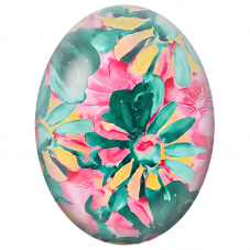 Cabochon en Verre Illustré Feuilles Vertes sur Fond Fleuri Rose 13x18, 18x25 ou 30x40mm - Pour la Création de Bijoux Fantaisie