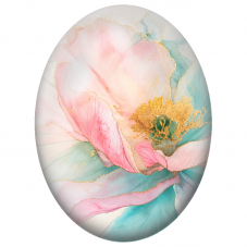 Cabochon en Verre Illustré Fleur Rose Turquoise et Dorée 13x18, 18x25 ou 30x40mm - Pour la Création de Bijoux Fantaisie - DIY