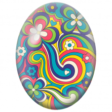 Cabochon en Verre Illustré Fleurs Psychédéliques et Arcs-en-Ciel 13x18, 18x25 ou 30x40mm - Pour la Création de Bijoux Fantaisie