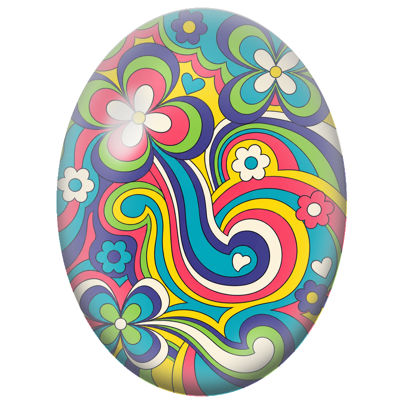 Cabochon en Verre Illustré Fleurs Psychédéliques et Arcs-en-Ciel 13x18, 18x25 ou 30x40mm