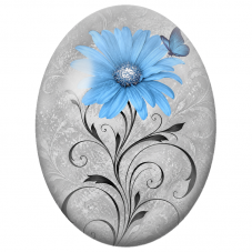 Cabochon en Verre Illustré Fleur Bleue et Papillon 13x18, 18x25 ou 30x40mm - Pour la Création de Bijoux Fantaisie - DIY