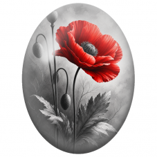 Cabochon en Verre Illustré Coquelicot Rouge en Noir et Blanc 13x18, 18x25 ou 30x40mm - Pour la Création de Bijoux Fantaisie