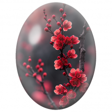 Cabochon en Verre Illustré Fleurs de Prunier Rouges 13x18, 18x25 ou 30x40mm - Pour la Création de Bijoux Fantaisie - DIY
