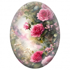 Cabochon en Verre Illustré Roses Roses autour d’une Lumière 13x18, 18x25 ou 30x40mm - Pour la Création de Bijoux Fantaisie - DIY