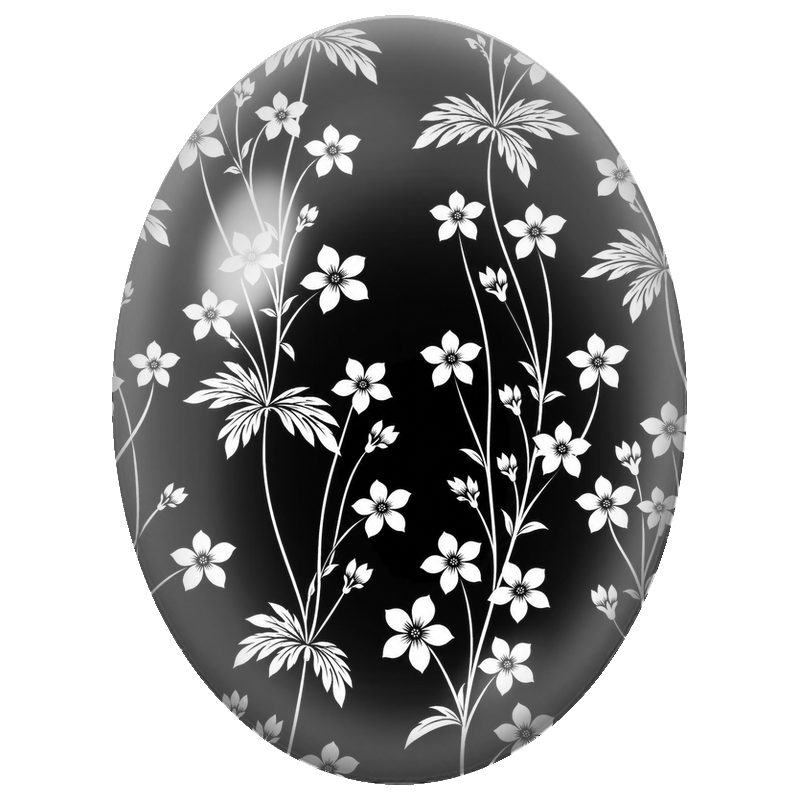 Cabochon en Verre Illustré Fleurs Blanches Élancées sur Fond Noir 13x18, 18x25 ou 30x40mm