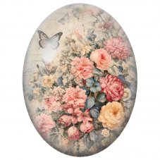 Cabochon en Verre Illustré Bouquet Vintage et Papillons 13x18, 18x25 ou 30x40mm - Pour la Création de Bijoux Fantaisie - DIY