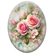 Cabochon en Verre Illustré Roses Dentelle et Clé Ancienne 13x18, 18x25 ou 30x40mm - Pour la Création de Bijoux Fantaisie - DIY