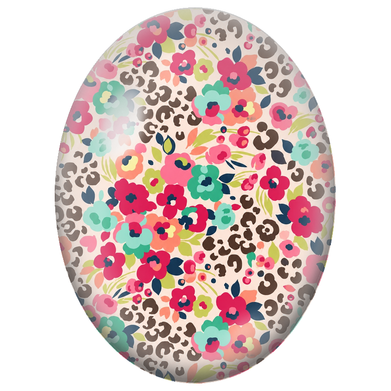 Cabochon en Verre Illustré Fleurs Colorées et Imprimé Léopard 13x18, 18x25 ou 30x40mm