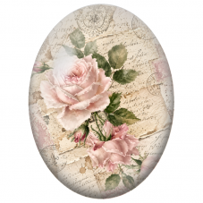 Cabochon en Verre Illustré Roses Roses sur Courrier Ancien 13x18, 18x25 ou 30x40mm - Pour la Création de Bijoux Fantaisie - DIY