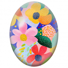 Cabochon en Verre Illustré Grandes Fleurs Naïves Colorées 13x18, 18x25 ou 30x40mm - Pour la Création de Bijoux Fantaisie - DIY