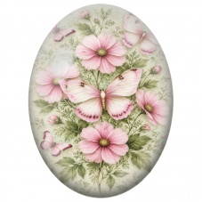 Cabochon en Verre Illustré Papillons Roses parmi les Fleurs 13x18, 18x25 ou 30x40mm - Pour la Création de Bijoux Fantaisie - DIY