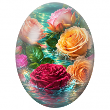 Cabochon en Verre Illustré Roses Colorées sur l’Eau Turquoise 13x18, 18x25 ou 30x40mm - Pour la Création de Bijoux Fantaisie