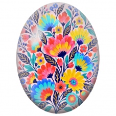 Cabochon en Verre Illustré Jardin Coloré sur Fond Rose 13x18, 18x25 ou 30x40mm - Pour la Création de Bijoux Fantaisie - DIY