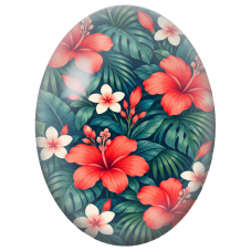 Cabochon en Verre Illustré Hibiscus Corail et Frangipaniers 13x18, 18x25 ou 30x40mm - Pour la Création de Bijoux Fantaisie - DIY