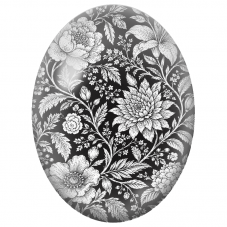 Cabochon en Verre Illustré Fleurs Blanches Gravées sur Fond Noir 13x18, 18x25 ou 30x40mm - Pour la Création de Bijoux Fantaisie