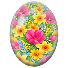 Cabochon en Verre Illustré Tulipes Roses et Fleurs Jaunes 13x18, 18x25 ou 30x40mm - Pour la Création de Bijoux Fantaisie - DIY
