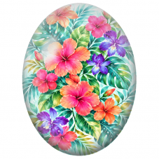 Cabochon en Verre Illustré Hibiscus et Iris Tropicaux 13x18, 18x25 ou 30x40mm - Pour la Création de Bijoux Fantaisie - DIY