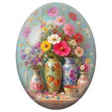 Cabochon en Verre Illustré Bouquets Champêtres dans des Vases Fleuris 13x18, 18x25 ou 30x40mm - Pour la Création de Bijoux