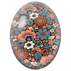 Cabochon en Verre Illustré Fleurs Corail et Turquoise sur Fond Noir 13x18, 18x25 ou 30x40mm - Pour la Création de Bijoux