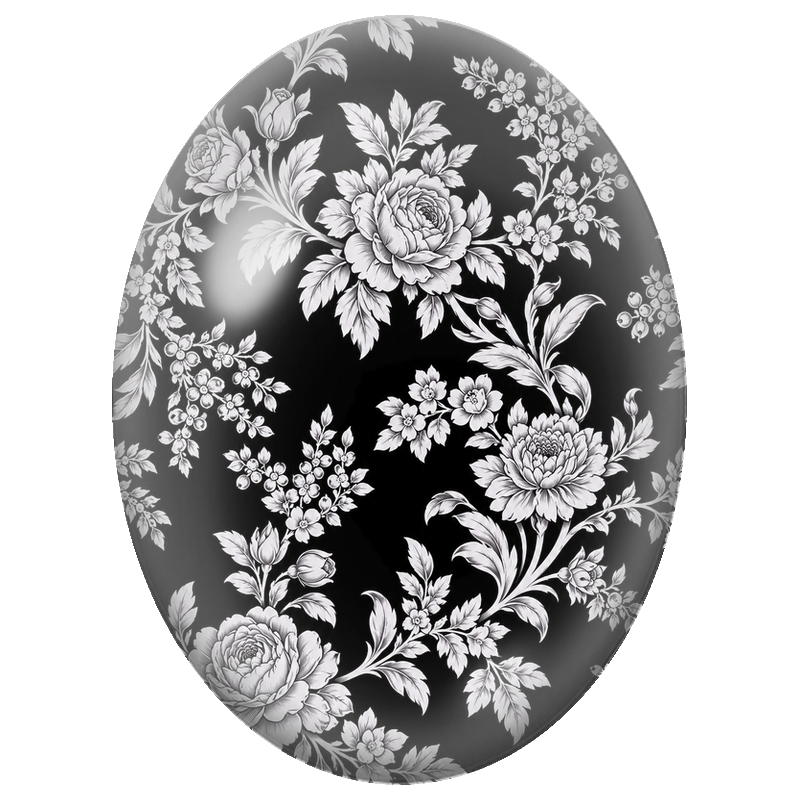 Cabochon en Verre Illustré Fleurs Blanches sur Fond Noir 13x18, 18x25 ou 30x40mm