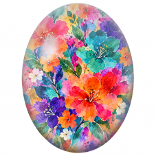 Cabochon en Verre Illustré Fleurs Multicolores à l’Aquarelle 13x18, 18x25 ou 30x40mm - Pour la Création de Bijoux Fantaisie
