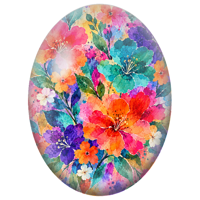 Cabochon en Verre Illustré Fleurs Multicolores à l’Aquarelle 13x18, 18x25 ou 30x40mm
