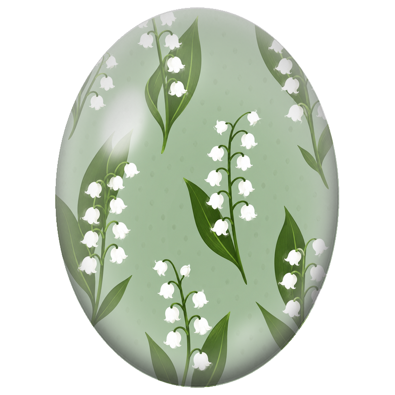 Cabochon en Verre Illustré Brins de Muguet sur Fond Vert 13x18, 18x25 ou 30x40mm