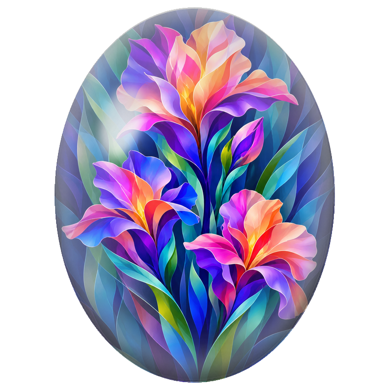 Cabochon en Verre Illustré Fleurs Lumineuses Multicolores 13x18, 18x25 ou 30x40mm
