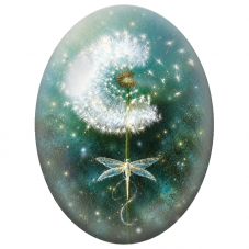 Cabochon en Verre Illustré Pissenlit Scintillant et Libellule 13x18, 18x25 ou 30x40mm - Pour la Création de Bijoux Fantaisie