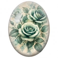 Cabochon en Verre Illustré Roses Vert Sauge à l’Aquarelle 13x18, 18x25 ou 30x40mm - Pour la Création de Bijoux Fantaisie - DIY