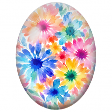 Cabochon en Verre Illustré Grandes Fleurs Colorées à l’Aquarelle 13x18, 18x25 ou 30x40mm - Pour la Création de Bijoux Fantaisie