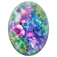 Cabochon en Verre Illustré Fleurs Bleues et Violettes en Dentelle 13x18, 18x25 ou 30x40mm - Pour la Création de Bijoux Fantaisie