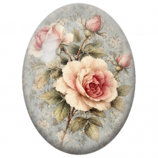 Cabochon en Verre Illustré Roses Anciennes sur Fond Bleu Patiné 13x18, 18x25 ou 30x40mm - Pour la Création de Bijoux Fantaisie