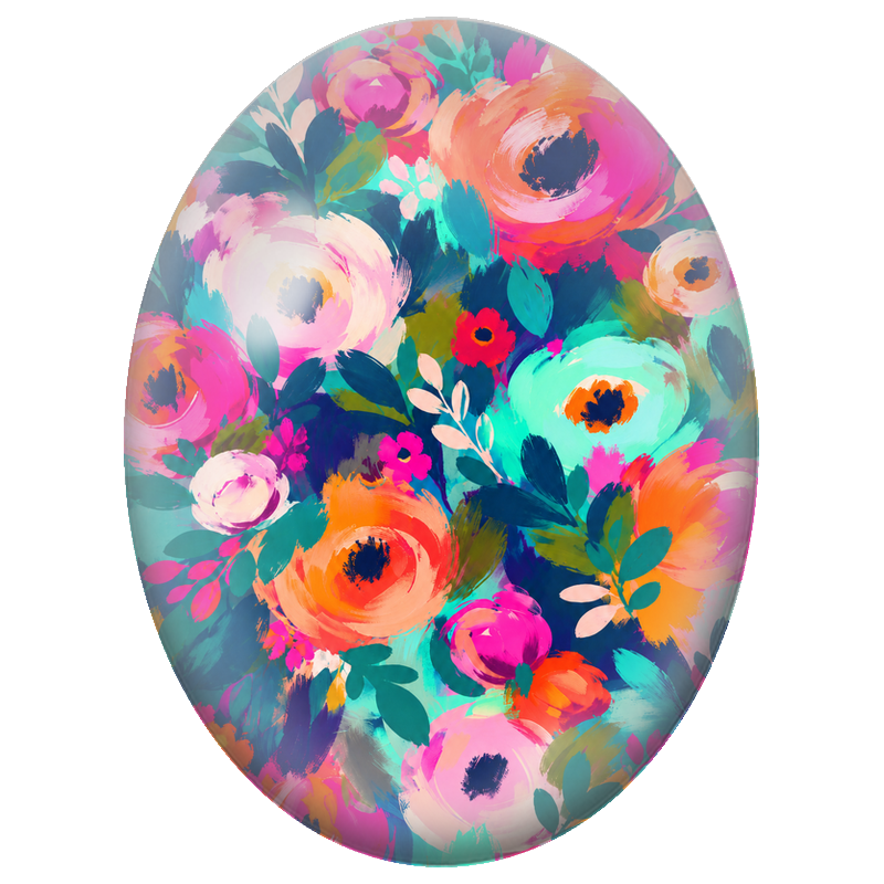 Cabochon en Verre Illustré Fleurs Abstraites aux Couleurs Vives 13x18, 18x25 ou 30x40mm