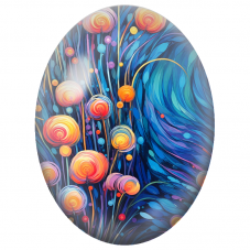 Cabochon en Verre Illustré Fleurs Sphériques dans un Jardin Bleu 13x18, 18x25 ou 30x40mm - Pour la Création de Bijoux Fantaisie