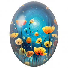 Cabochon en Verre Illustré Fleurs Dorées sous un Ciel Étoilé 13x18, 18x25 ou 30x40mm - Pour la Création de Bijoux Fantaisie