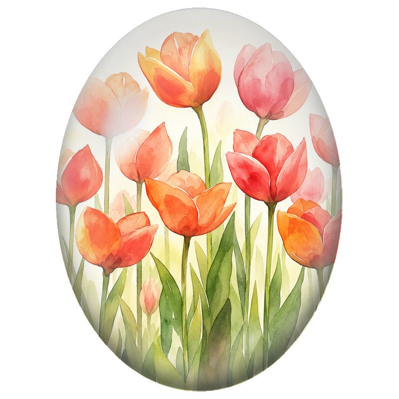 Cabochon en Verre Illustré Tulipes Roses et Orange à l’Aquarelle 13x18, 18x25 ou 30x40mm