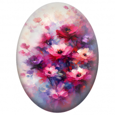 Cabochon en Verre Illustré Fleurs Roses et Violettes Impressionnistes 13x18, 18x25 ou 30x40mm - Pour la Création de Bijoux